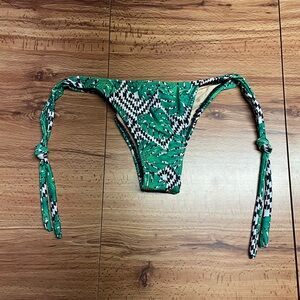 Green Leaf Print Brazilian Cheeky Bikini Bottom with Side Ties